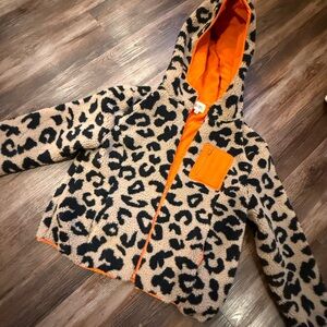 BiBi Leopard Print Jacket with Vibrant Orange Interior